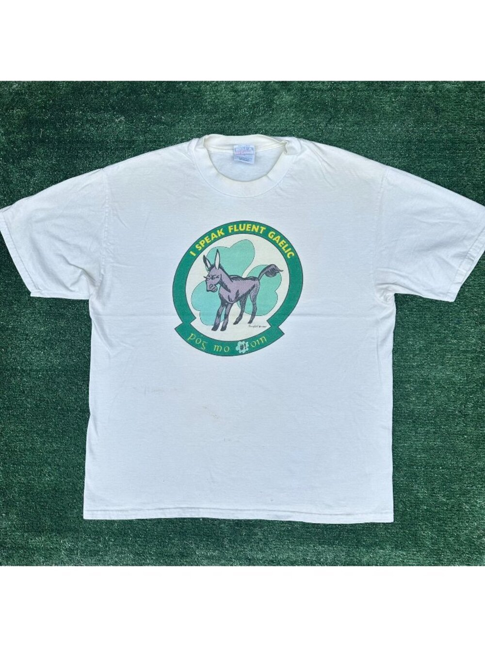 Vintage 90s I Speak Fluent Gaelic Donkey T-Shirt White L Funny Rude Humor Skater